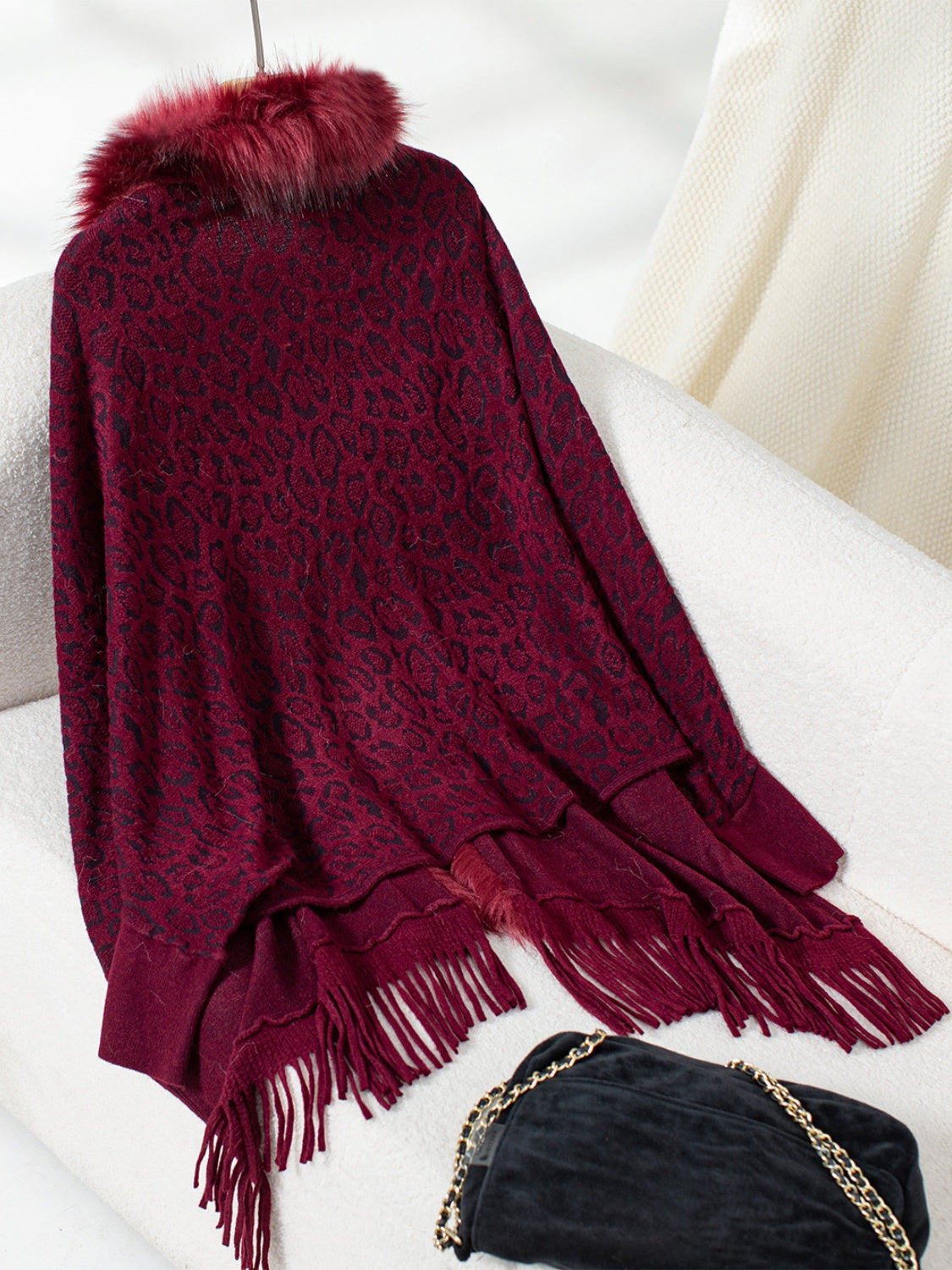 Outfit Flow - Fringe Leopard Open Front Long Sleeve Poncho