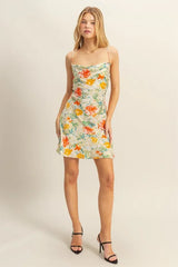 HYFVE Floral Cowl Neck Flirty Satin Mini Dress OutfitFlow