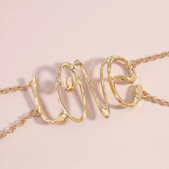 Gold Wire Love Script Statement Necklace OutfitFlow