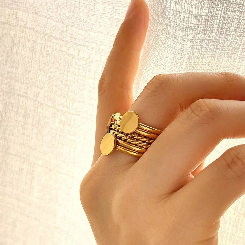 18K Gold-Plated Stainless Steel Wide Band Ring OutfitFlow