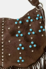 Fame Studded Pattern Multi Fringe Hobo Shoulder Bag OutfitFlow