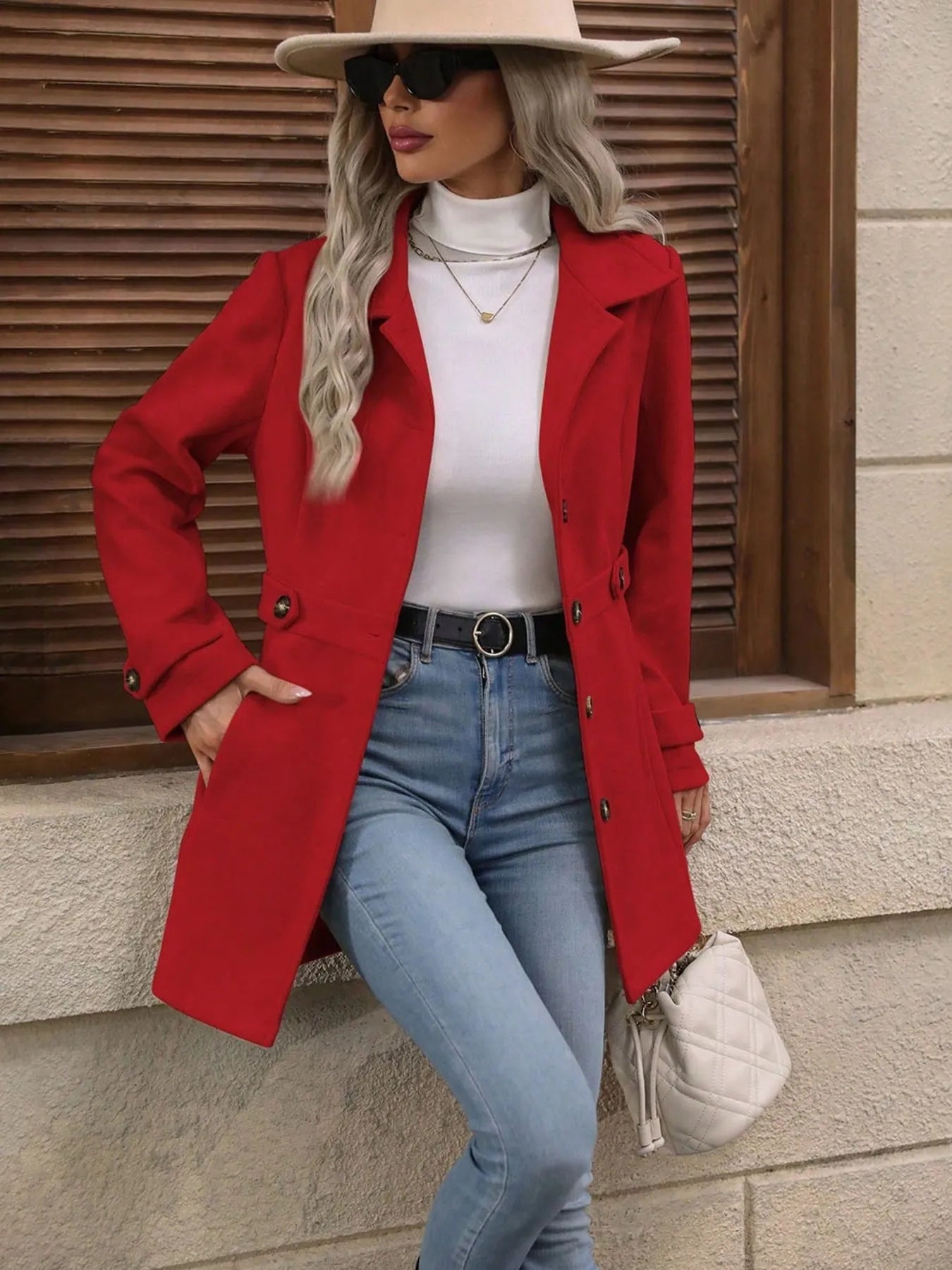 Button Up Long Sleeve Coat Trendsi