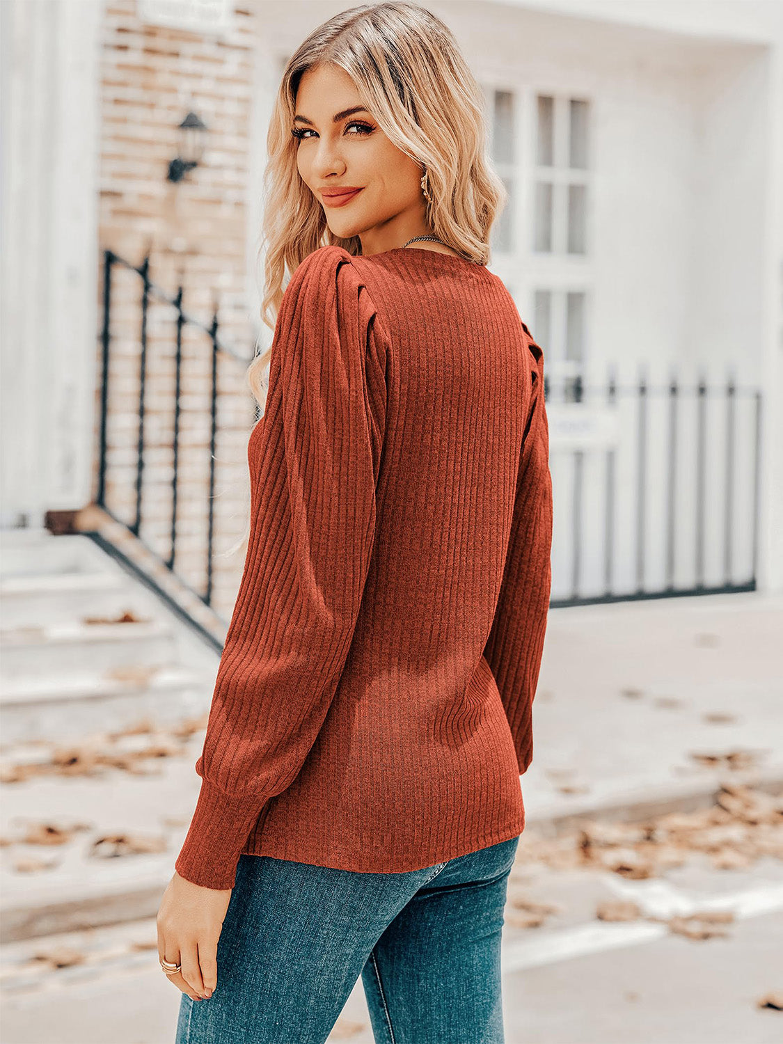 Outfit Flow - Ruched V-Neck Long Sleeve Top