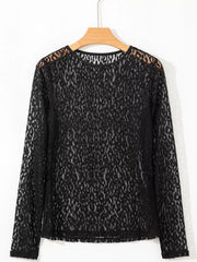 Leopard Pattern Sheer Mesh Long Sleeve Top OutfitFlow