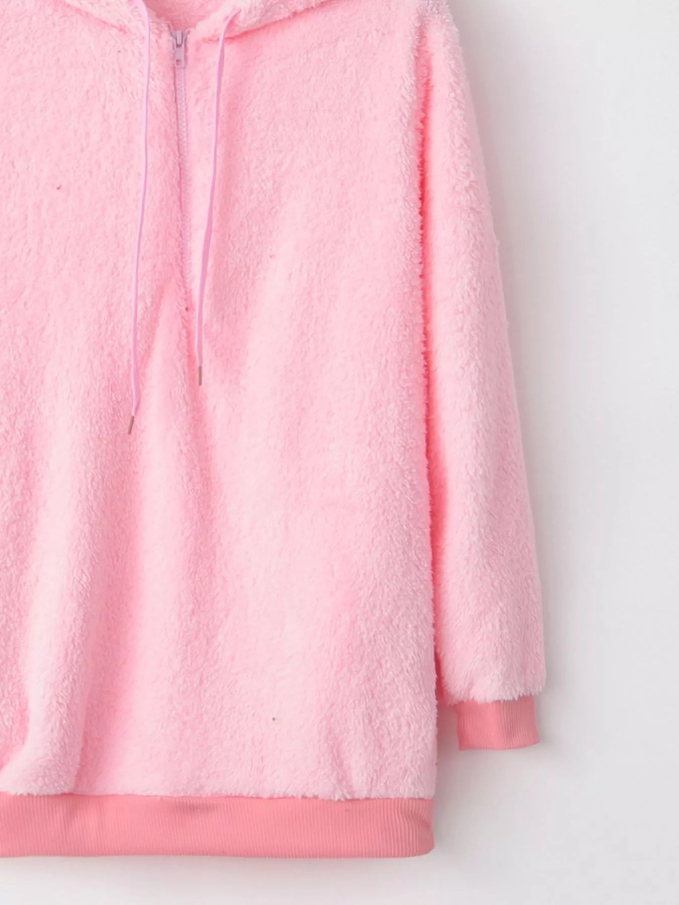 Full Size Half Zip Drawstring Fleece Hoodie Plus Size OutfitFlow