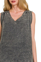 Zenana Double Gauze Raw Edge Acid Washed Tank OutfitFlow