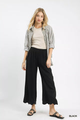 Umgee Linen Blend Scallop Hem Wide Leg Pants OutfitFlow