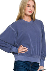 Zenana Soft Fleece Pigment Dye Round Neck Pullover Trendsi