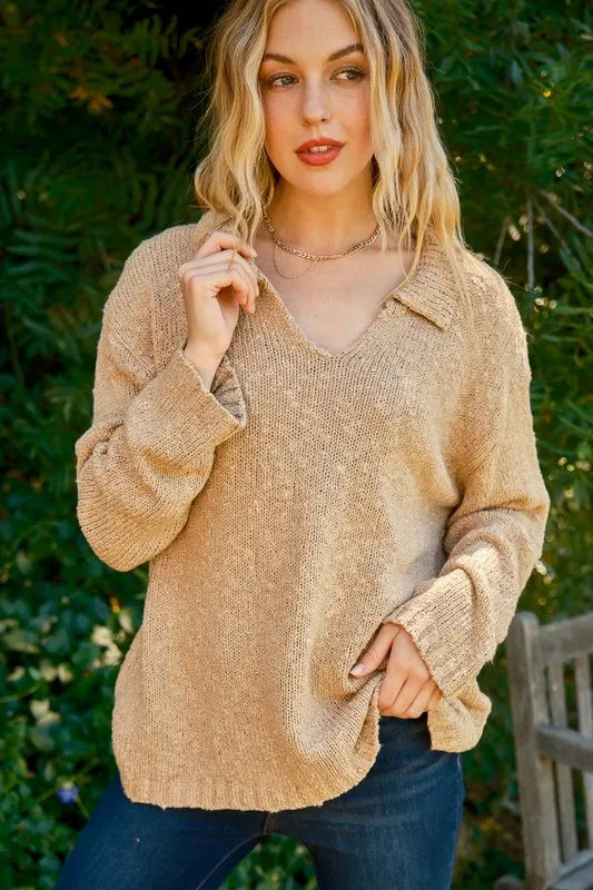 And The Why Textured Basic Collar Neck Sweater Pullover OutfitFlow