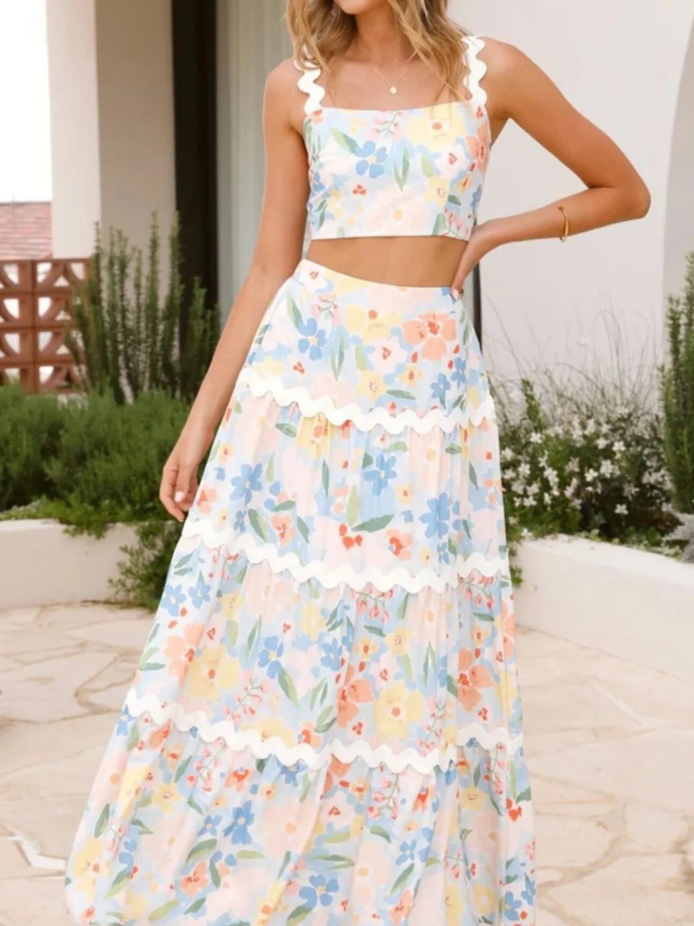 Printed Cami and Maxi Skirt Set OutfitFlow