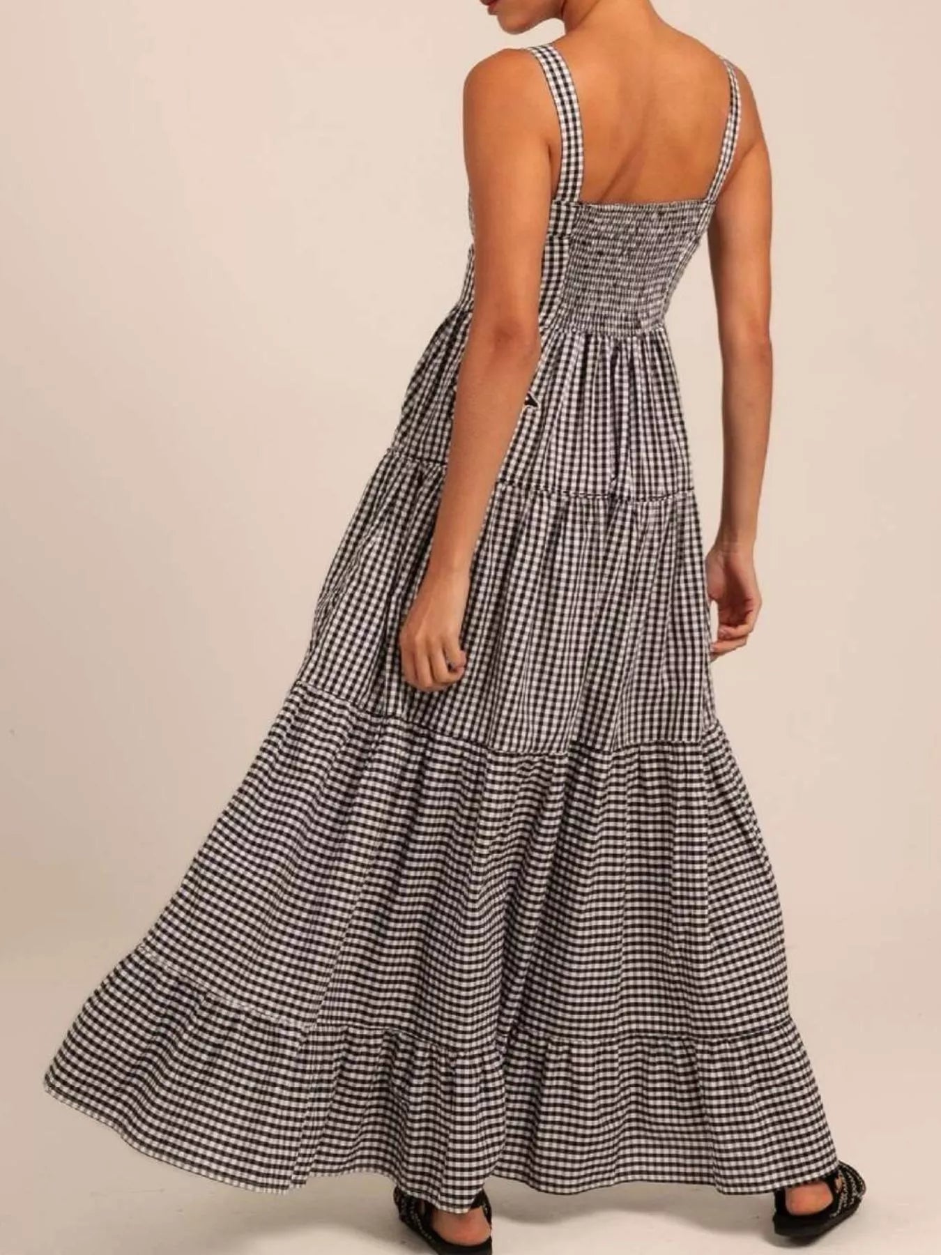 Embroidered Square Neck Tiered Maxi Cami Dress OutfitFlow