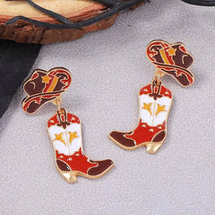 18K Gold-Plated Cowboy Hat Boots Dangle Earrings OutfitFlow