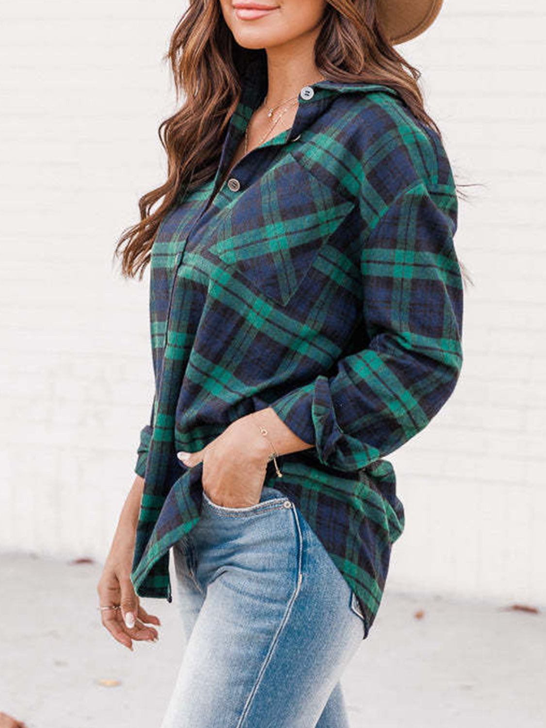 Outfit Flow - Plaid Collared Neck Long Sleeve Shirt