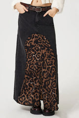 Outfit Flow - Slit Leopard Midi Denim Skirt