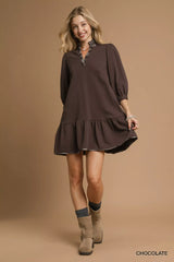 Umgee French Terry Ruffle Hem Dress with Plaid Trim OutfitFlow