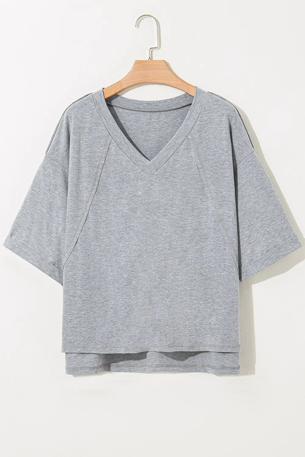 High Raglan Half Sleeve V Neck Oversized T Shirt OutfitFlow