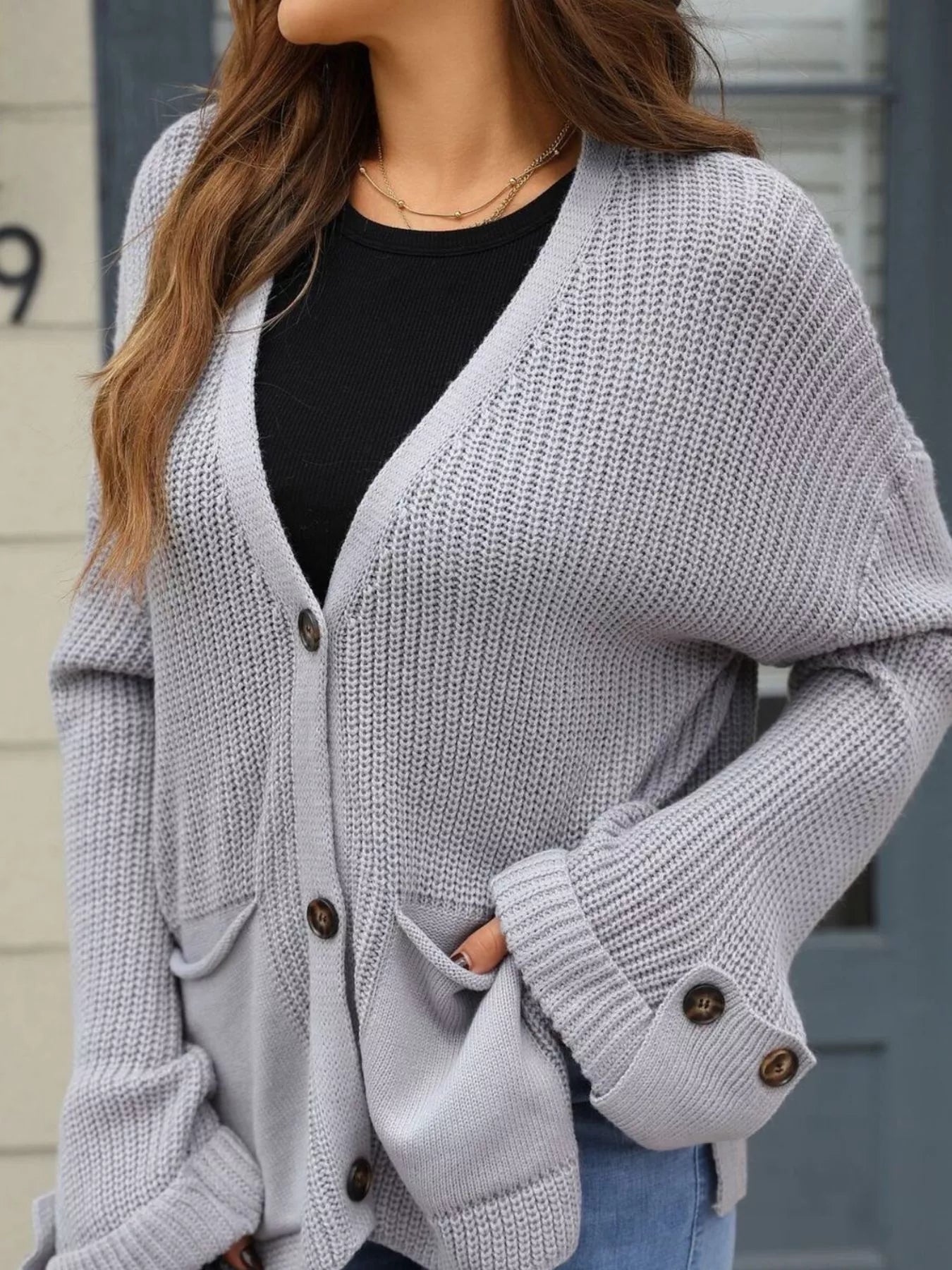 Oversized Knit Button-Down Cardigan Trendsi