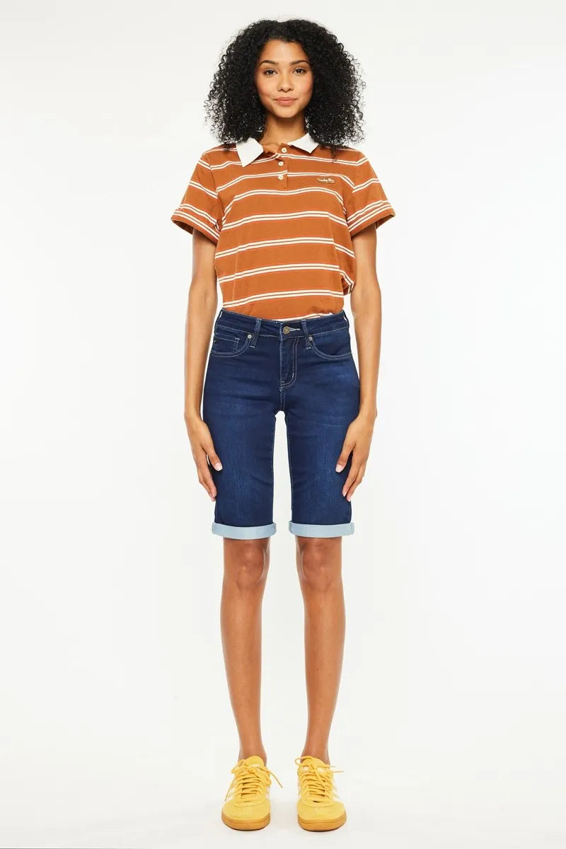 Kancan Mid Rise Bermuda Denim Shorts OutfitFlow