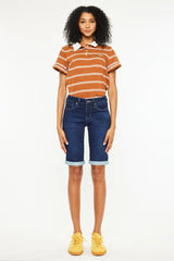 Kancan Mid Rise Bermuda Denim Shorts OutfitFlow
