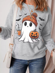 Halloween Ghost Round Neck Sweatshirt OutfitFlow