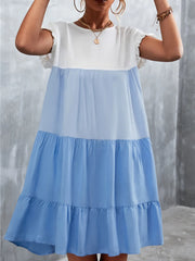 Color Block Round Neck Short Sleeve Dress OutfitFlow