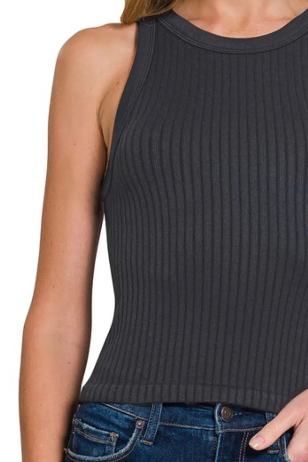 Zenana Seamless Ribbed Crop Tank OutfitFlow