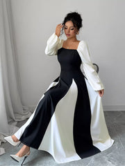 Color Block Square Neck Maxi Dress OutfitFlow