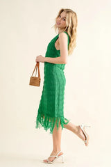 And The Why Checkerboard Drop-Needle Fringe Sleeveless Dress OutfitFlow
