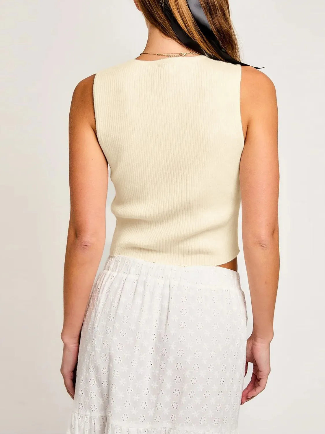 Bow Round Neck Cropped Tank OutfitFlow