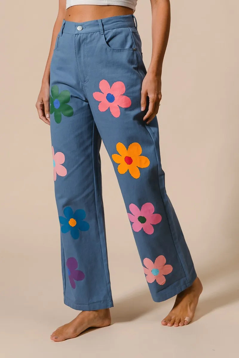 BiBi Flower Print Straight Legs Pants OutfitFlow