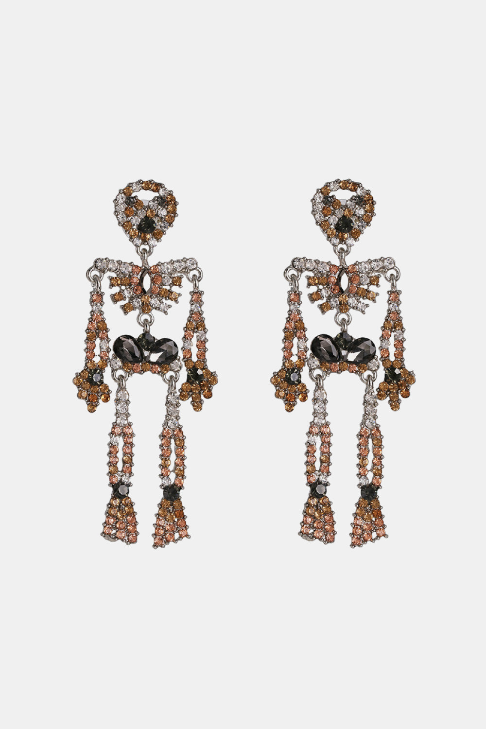 Skeleton Shape Glass Stone Dangle Earrings Caramel One Size OutfitFlow