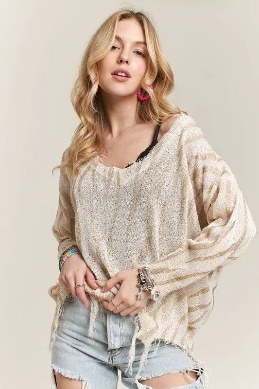 ADORA Frayed Zebra Knit Top OutfitFlow