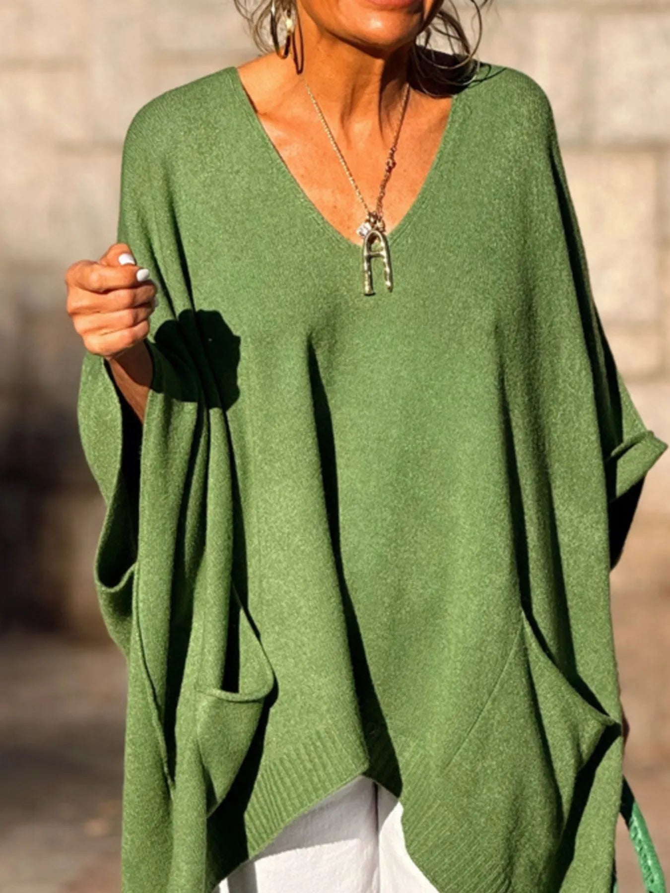 Ribbed Hem V-Neck Sweater OutfitFlow