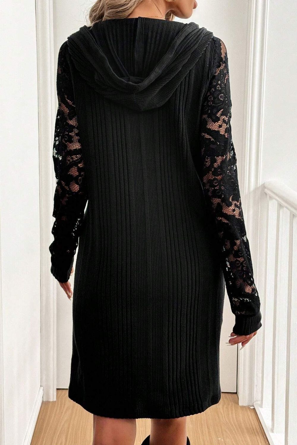 Lace Patchwork Long Sleeve Hooded Dress