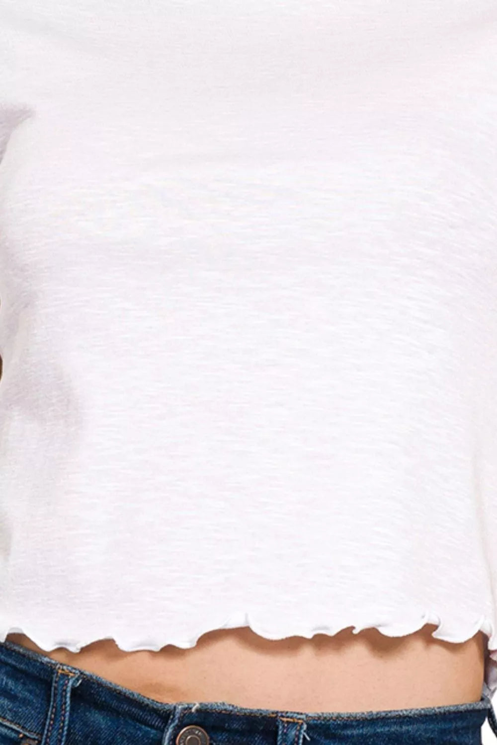 Zenana Cotton Modal Slub Lettuce Trimmed Cropped T-Shirt OutfitFlow