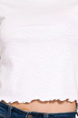 Zenana Cotton Modal Slub Lettuce Trimmed Cropped T-Shirt OutfitFlow