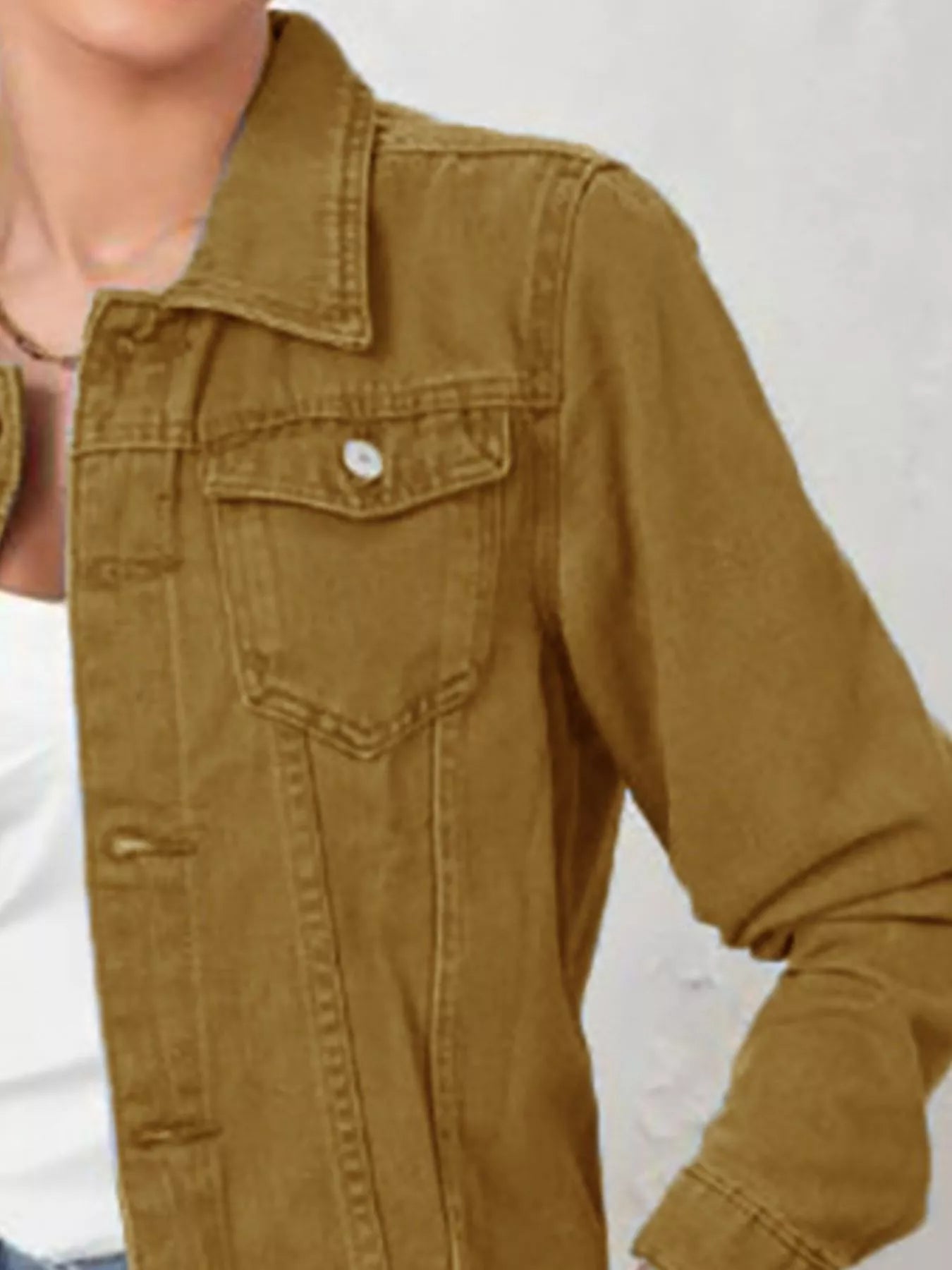 Button Up Long Sleeve Denim Jacket OutfitFlow