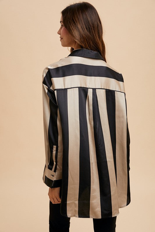 Annie Wear Striped Dropped Shoulder Button Up Shirt