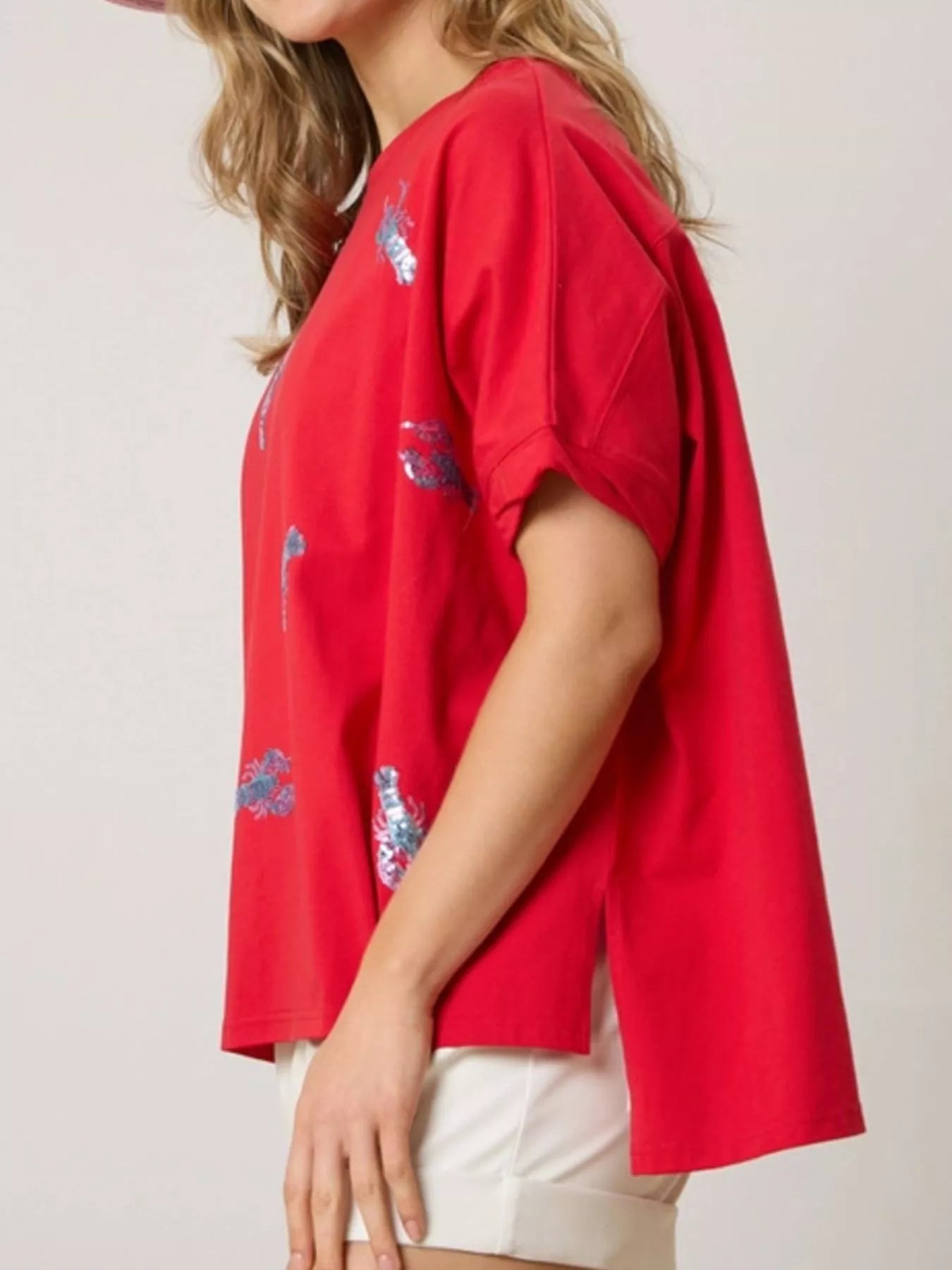 Sequin Lobster Round Neck T-Shirt OutfitFlow