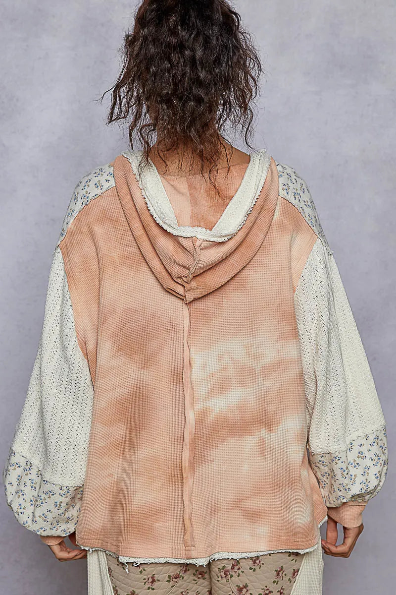 POL Raw Hem Washed Hoodie with Flower Patch OutfitFlow