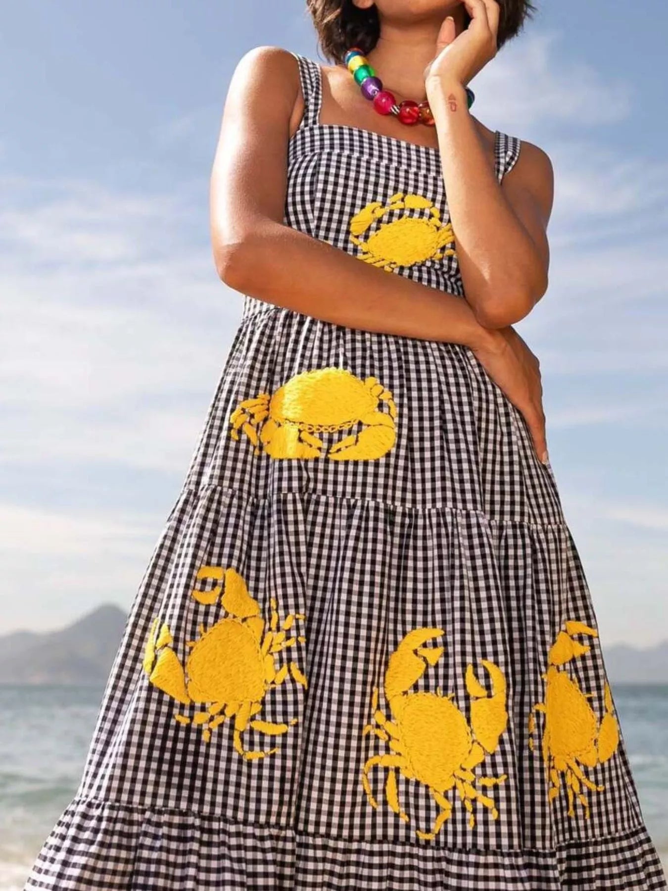 Embroidered Square Neck Tiered Maxi Cami Dress OutfitFlow