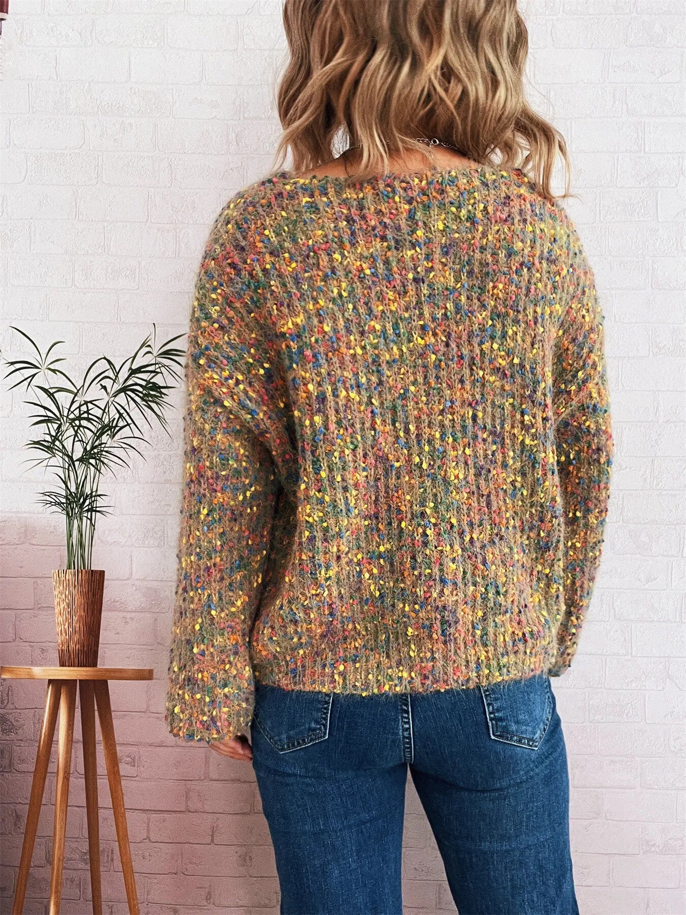Colorful Long Sleeve Sweater Trendsi