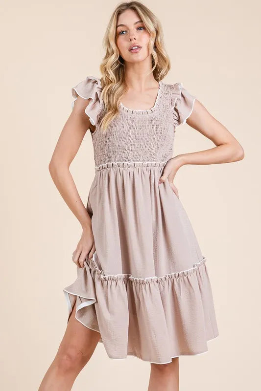 Lime 'N' Chili Ruffle Trim Smocked Dress with Contrast OutfitFlow