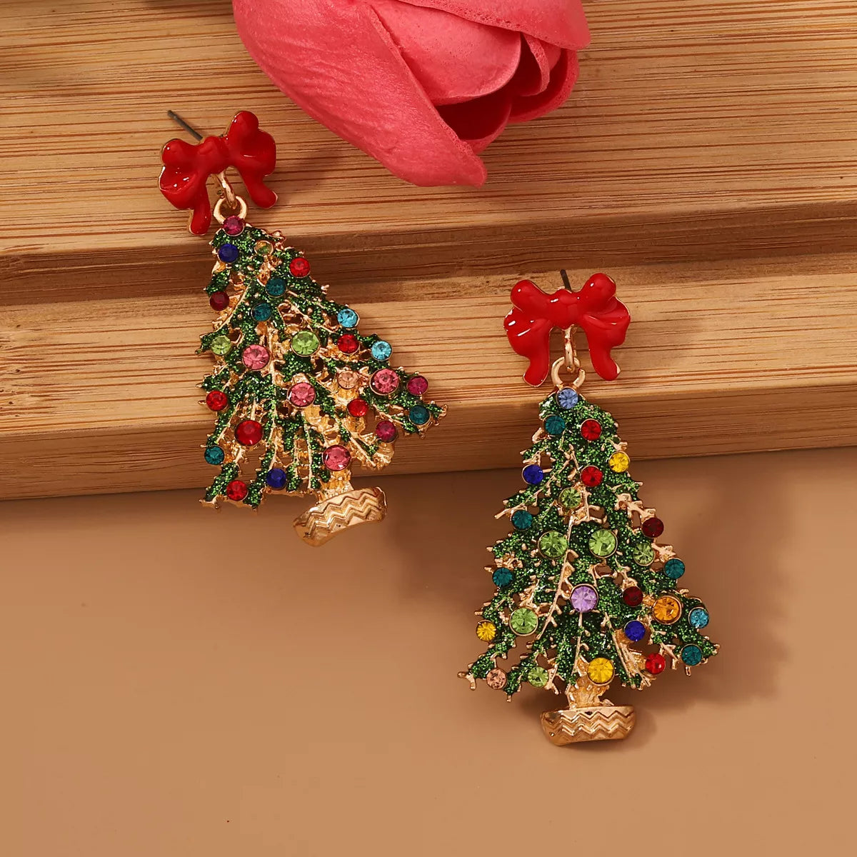 Christmas Tree Earrings with Bow OutfitFlow