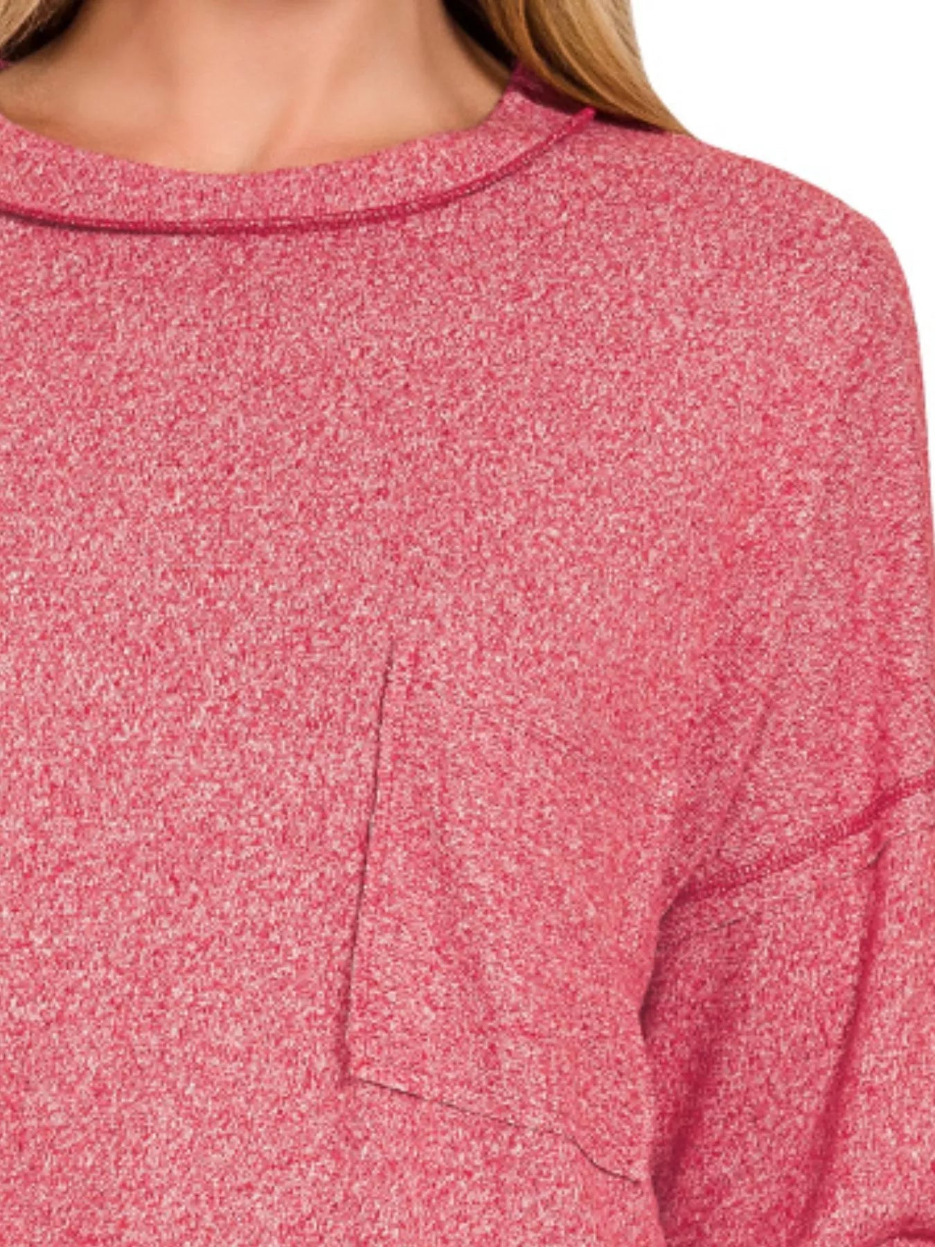 Zenana Soft Melange Hacci Round-Neck Long Sleeve T-Shirt OutfitFlow