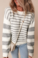 Outfit Flow - Striped Round Neck Dropped Shoulder Sweater