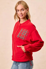BiBi Christmas Theme Fleece Buttoned Top with Pockets OutfitFlow