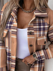 Button Up Long Sleeve Plaid Outerwear Trendsi