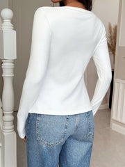 Button-Front Long Sleeve Knit Top Trendsi
