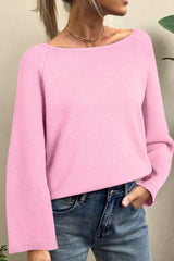 Solid Color Knit Loose Bracelet Sleeve Dolman Sweater Pink OutfitFlow